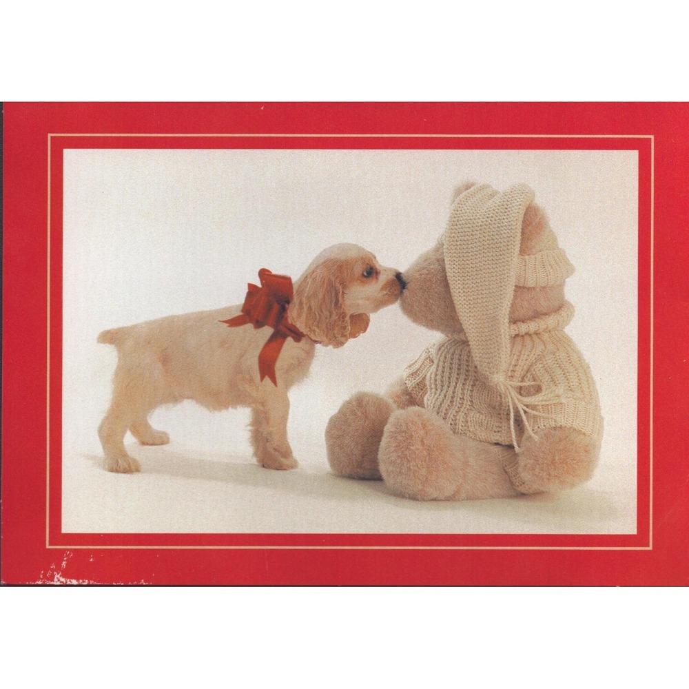 Vintage Hallmark Christmas Card Cocker Spaniel Puppy Teddy Bear PX 534-3